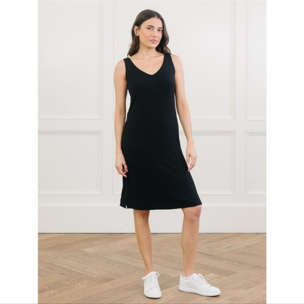 EUC Cozy Earth Women's Bamboo Rib-Knit V-Neck Tank Top Lounge Dress Black XXXL‎
